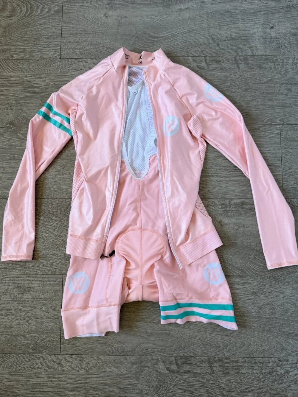 VV Sport Design Women's Pink Cycling Jersey & Bib Shorts Set Size S